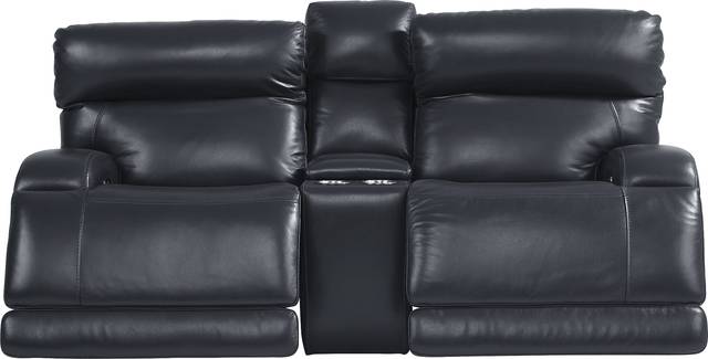 Burgio Navy Leather Dual Power Reclining Console Loveseat - Thumbnail - Image 2
