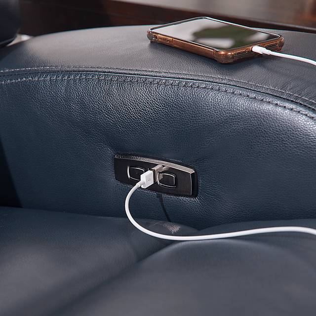 Burgio Navy Leather Dual Power Reclining Console Loveseat - Thumbnail - Image 4