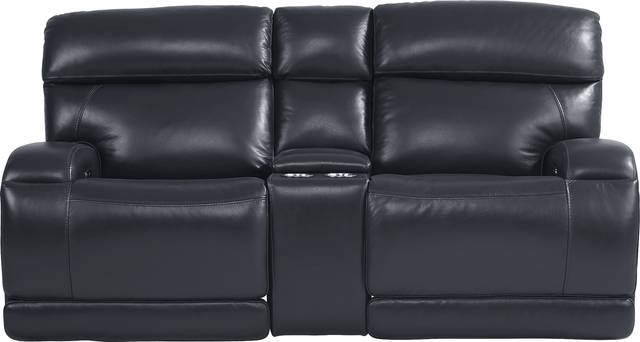 Burgio Navy Leather Dual Power Reclining Console Loveseat - Thumbnail - Image 1