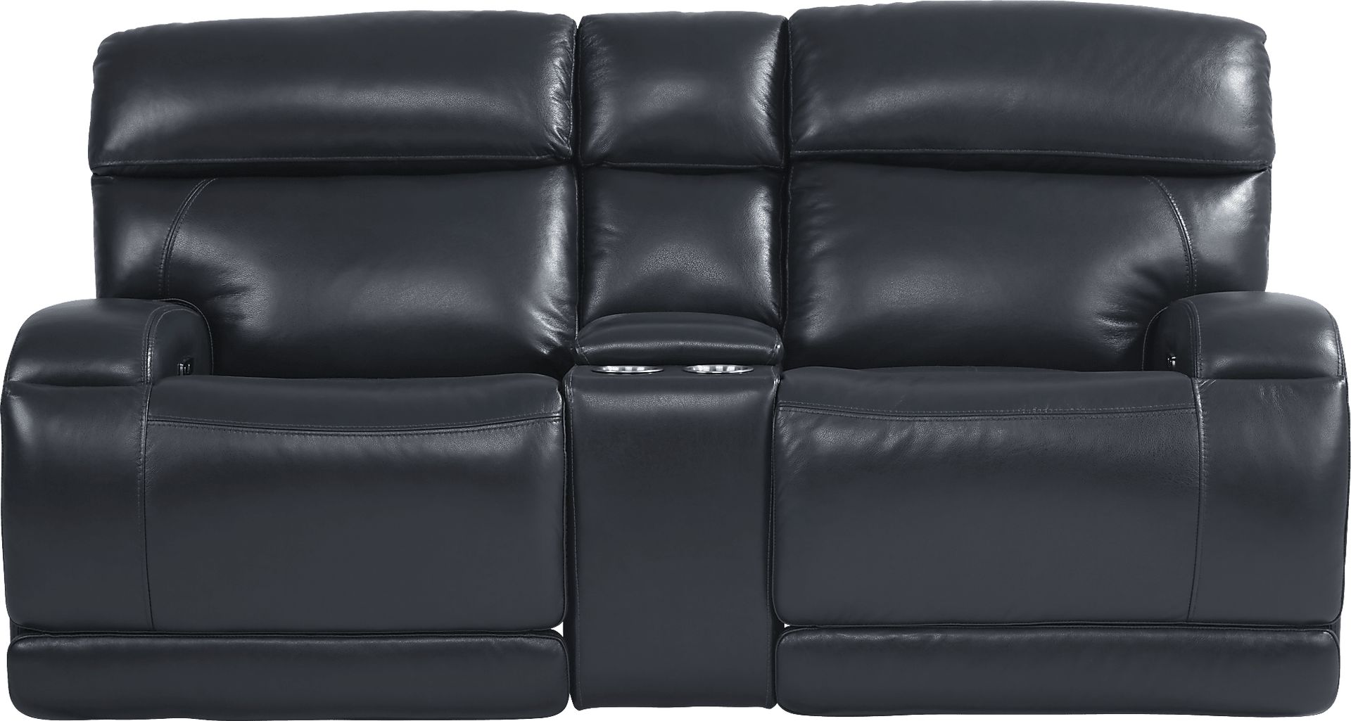 Burgio Navy Leather Dual Power Reclining Console Loveseat - Image 1