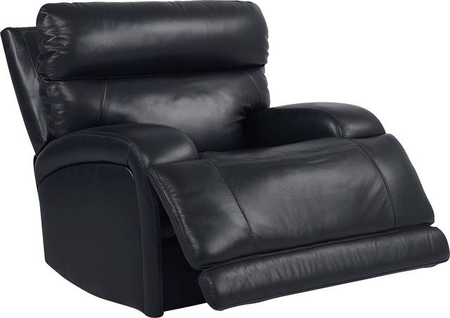 Burgio Navy Leather Dual Power Swivel Glider Recliner - Thumbnail - Image 2