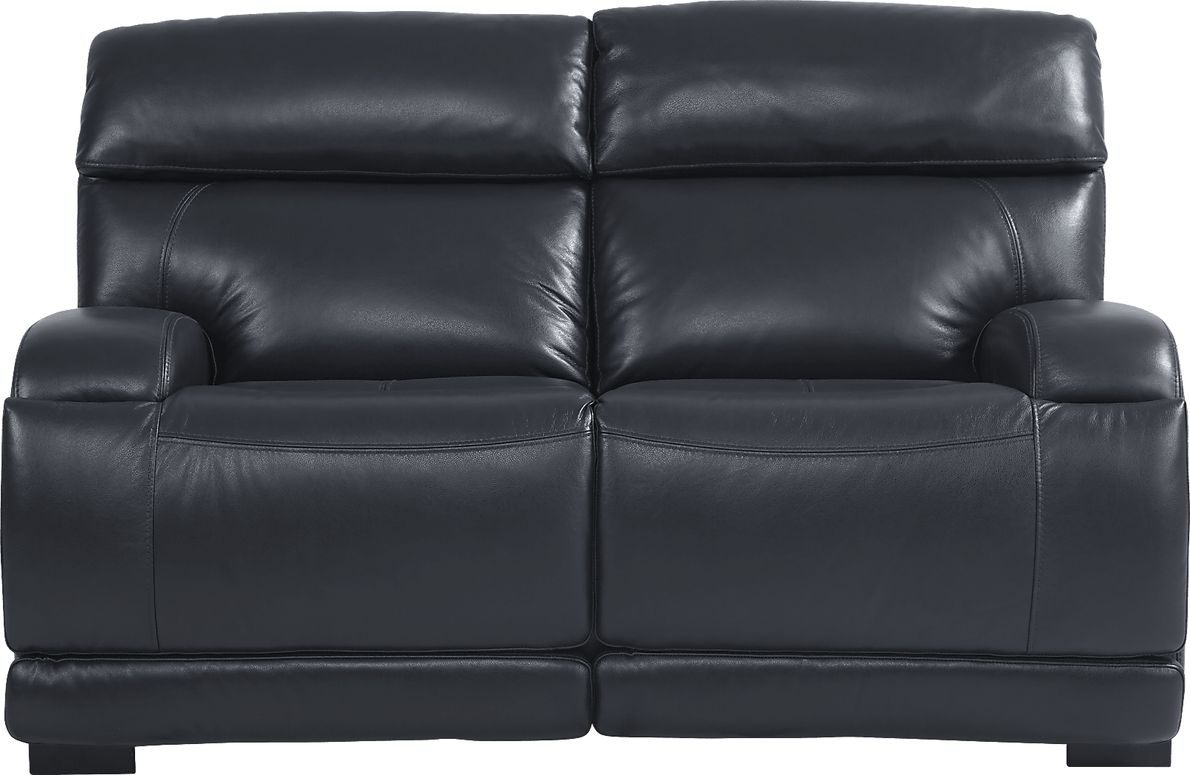 Burgio Navy Blue Leather Loveseat - Rooms To Go