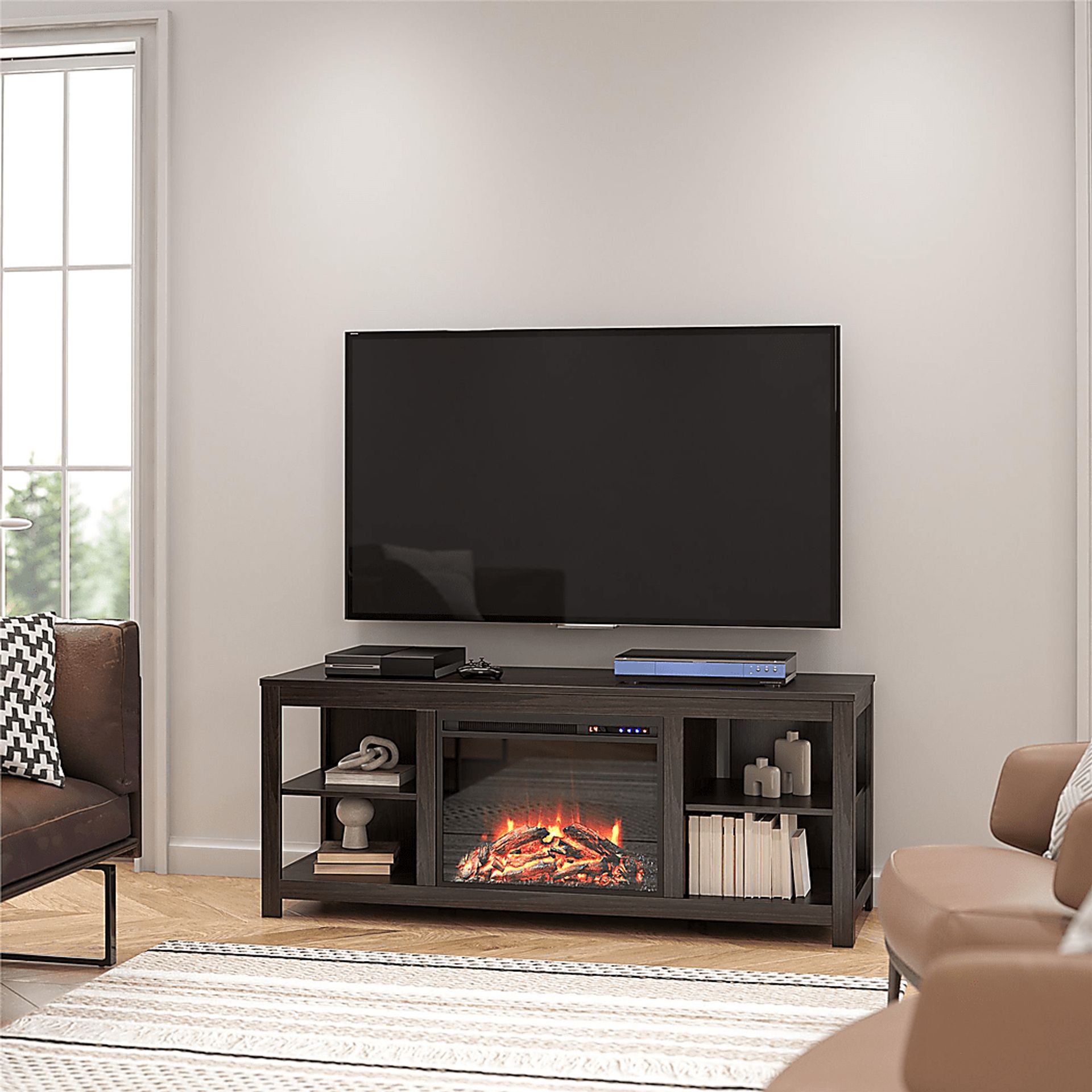 Burkhard Espresso 59 in. Console with Electric Fireplace - Image 4