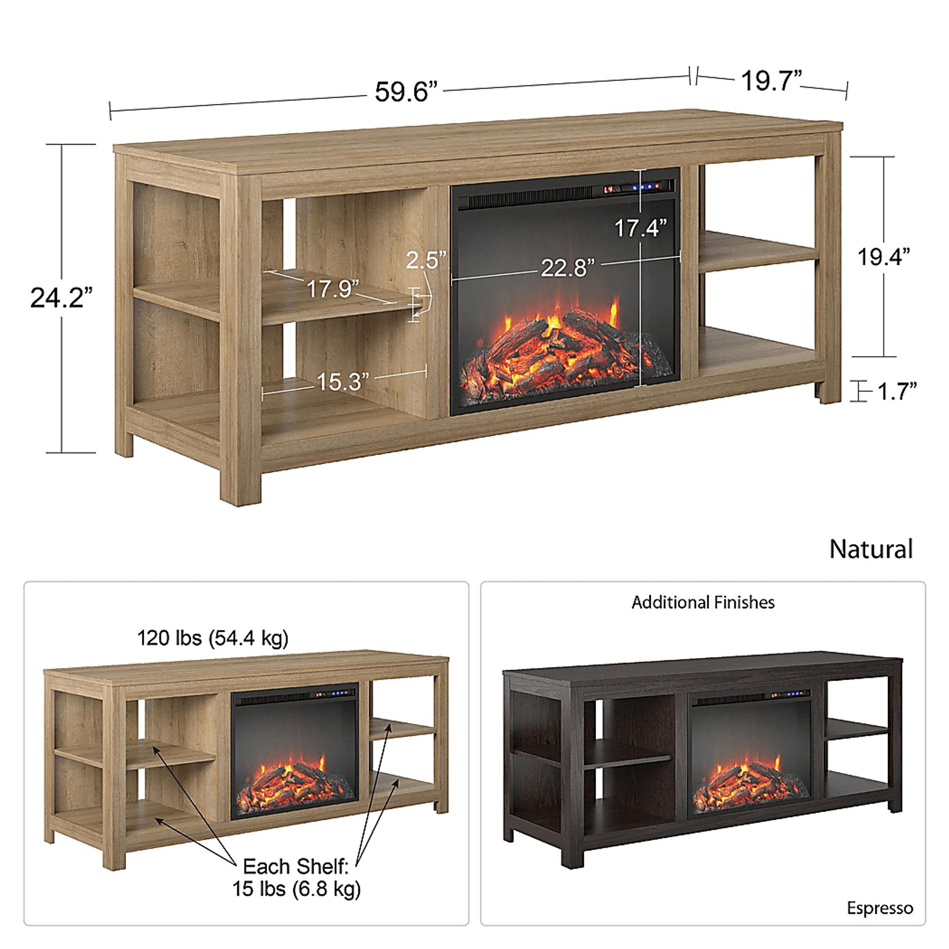 Burkhard Oak 59 in. Console with Electric Fireplace - Image 11