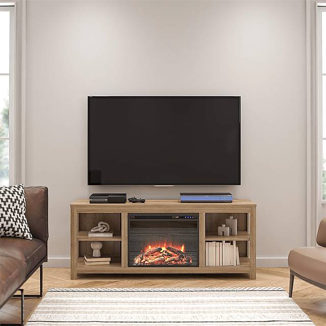 Burkhard Oak 59 in. Console with Electric Fireplace - Thumbnail - Image 2