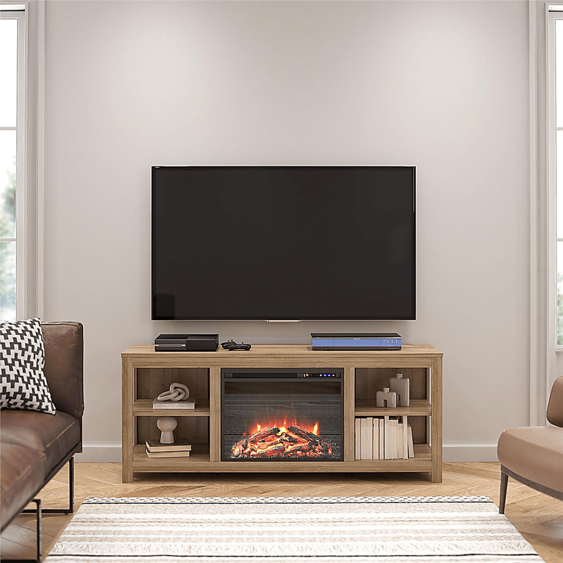 Burkhard Oak 59 in. Console with Electric Fireplace - Image 2