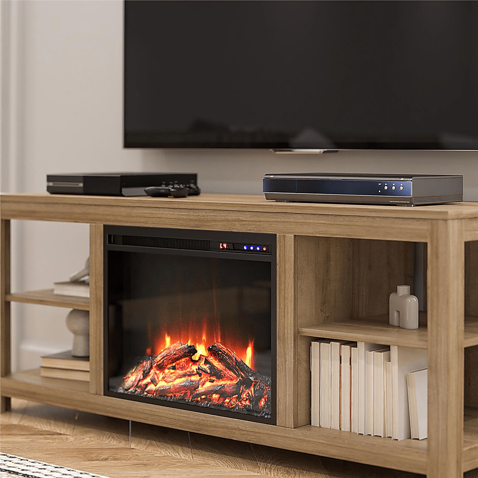 Burkhard Oak 59 in. Console with Electric Fireplace - Image 9