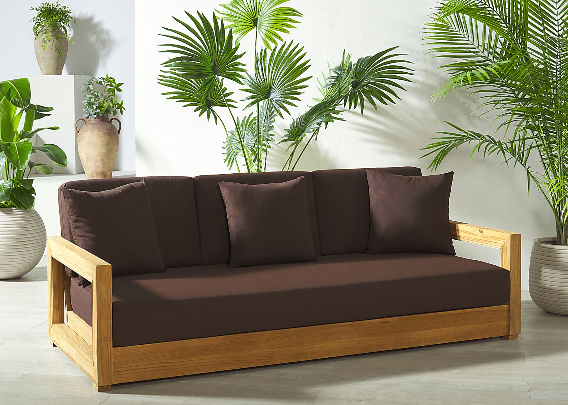 Burling Cay Natural Outdoor Sofa with Dark Brown Cushions - Image 2