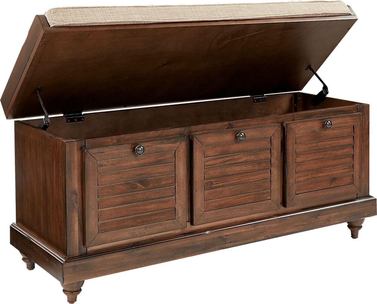 Burrard Brown Dark Wood Polyester Fabric Storage Bench | Rooms to Go