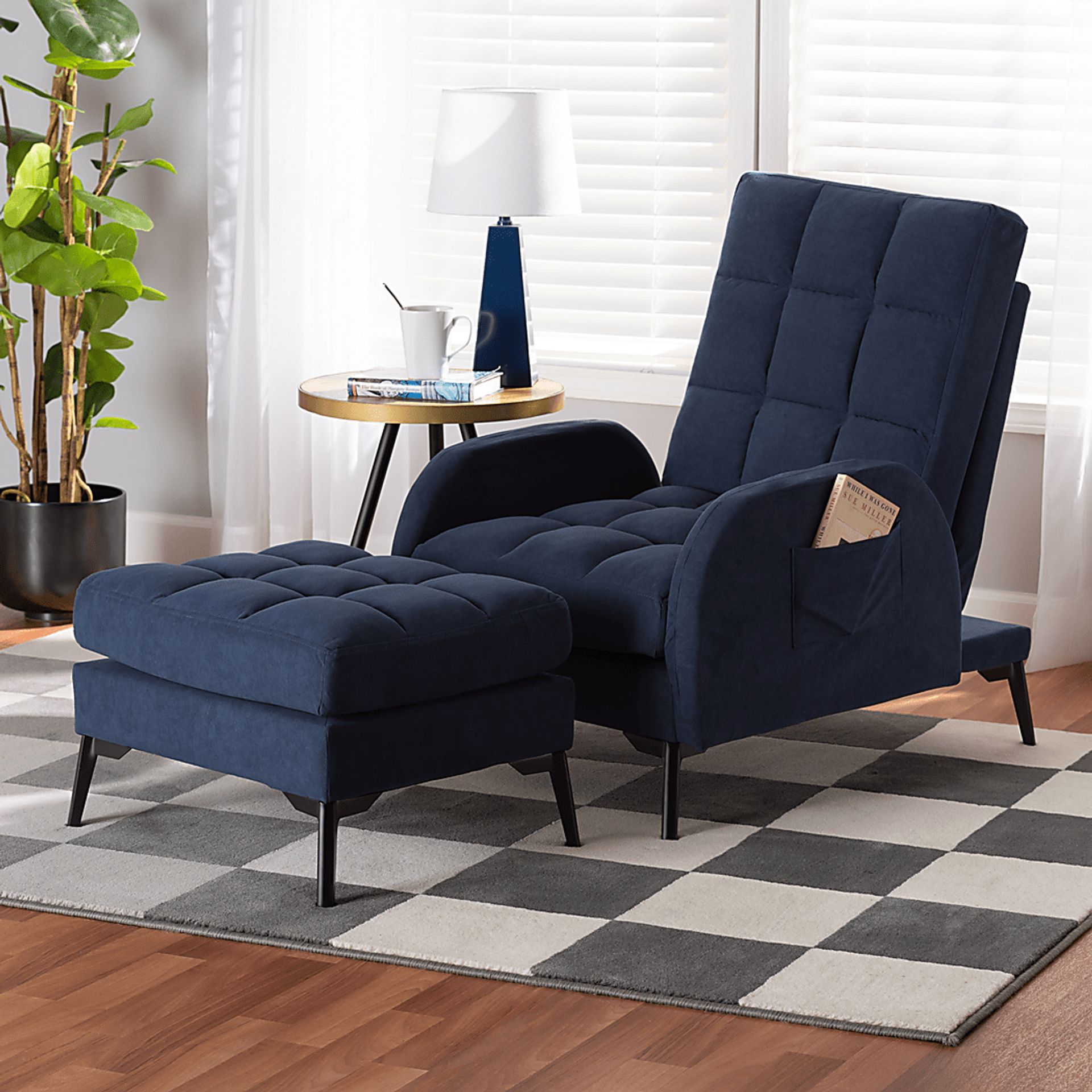 Burroaks Navy Accent Chair and Ottoman - Image 12