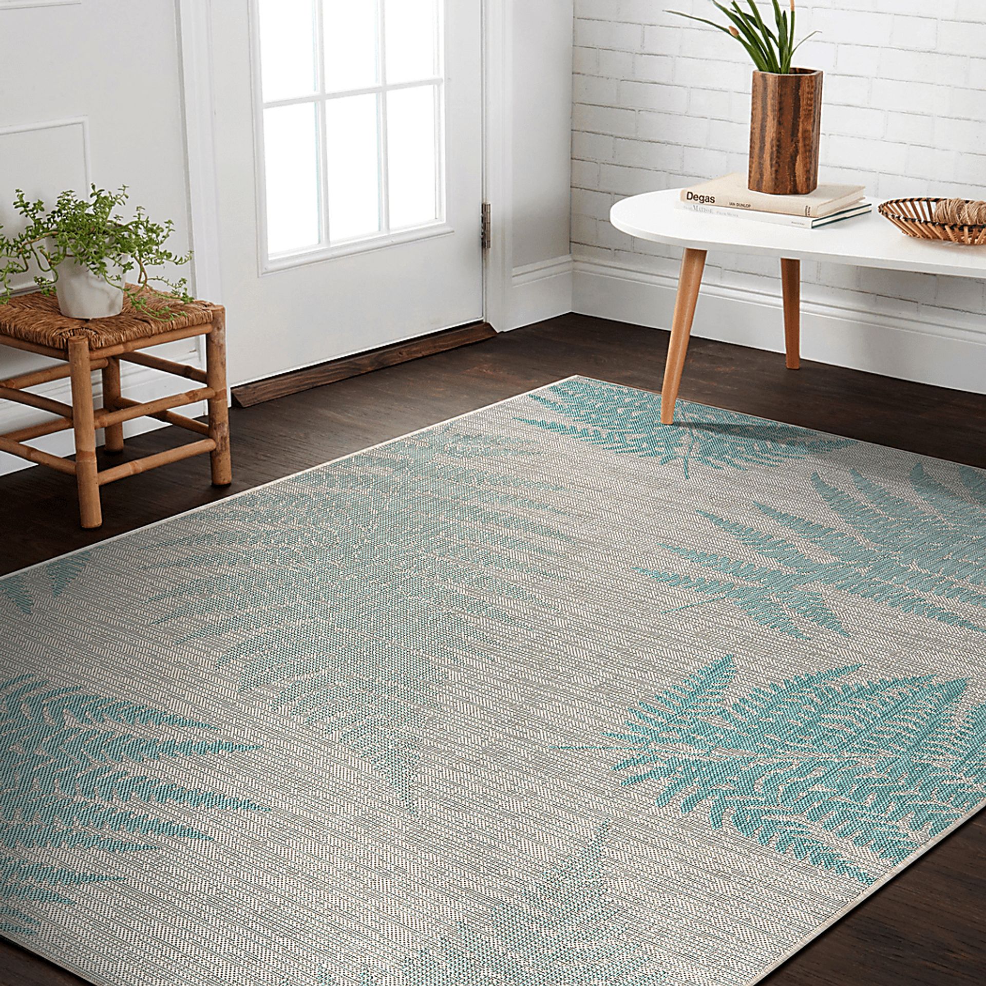 Burswin Teal,Cream 7'10 x 9'10 Indoor,Outdoor Rug - Image 2