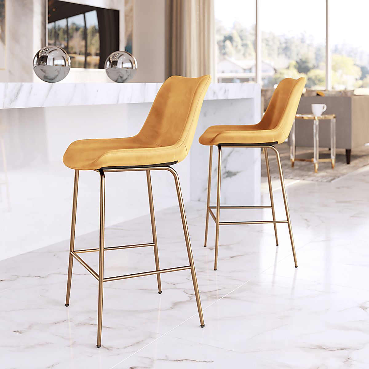 Byerstone Gold Colors,Metal Yellow Polyester Fabric Counter Stool ...