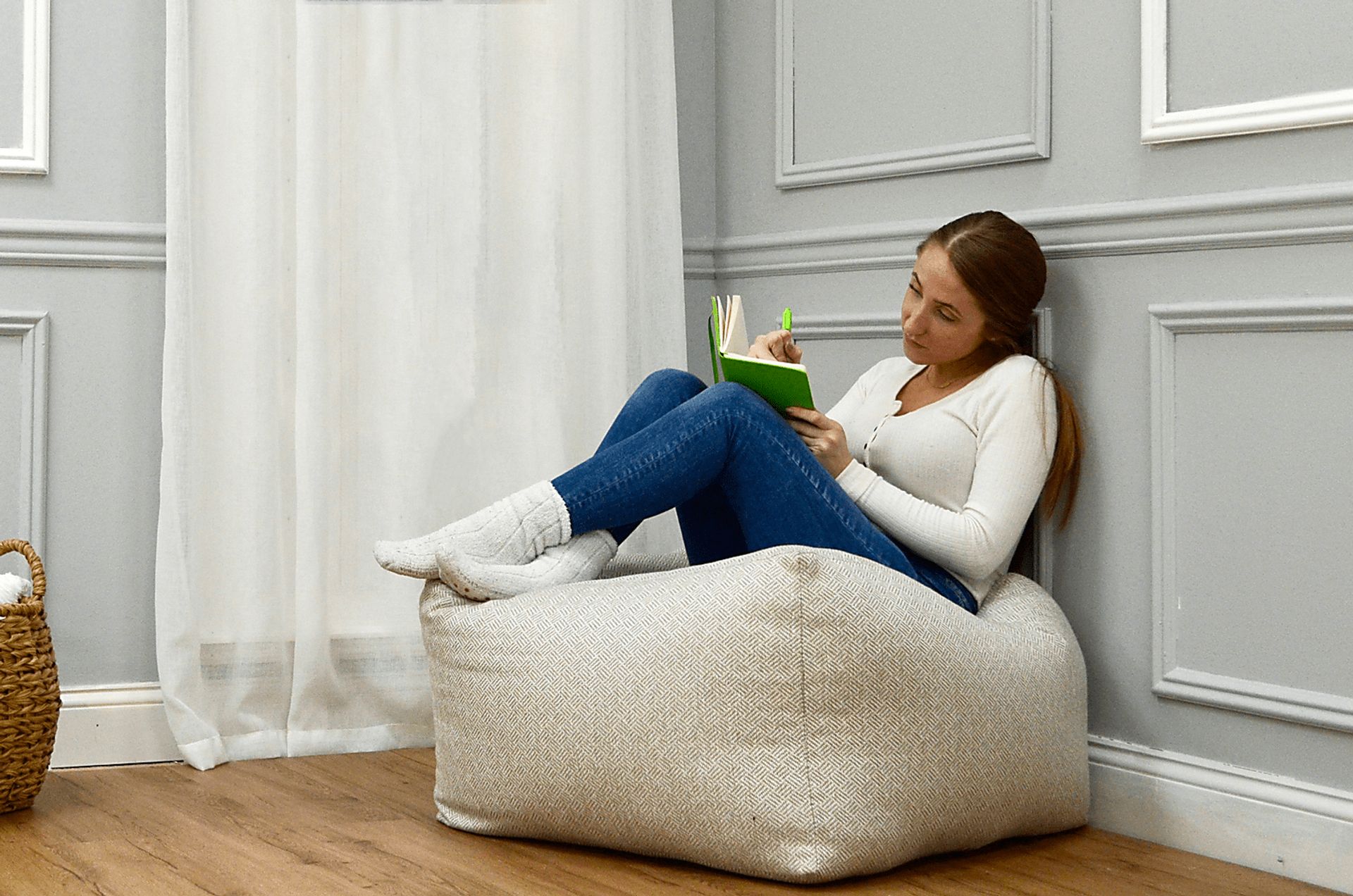 Caelus Tan Square Pouf - Image 2
