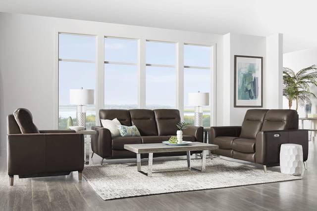 Calabra Chocolate Leather 6 Pc Living Room with Reclining Sofa - Thumbnail - Image 1