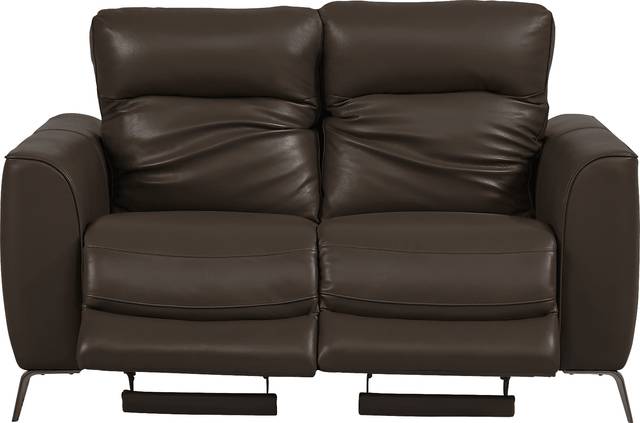 Calabra Chocolate Leather Dual Power Reclining Loveseat - Thumbnail - Image 2