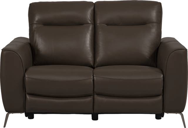 Calabra Chocolate Leather Dual Power Reclining Loveseat - Thumbnail - Image 1