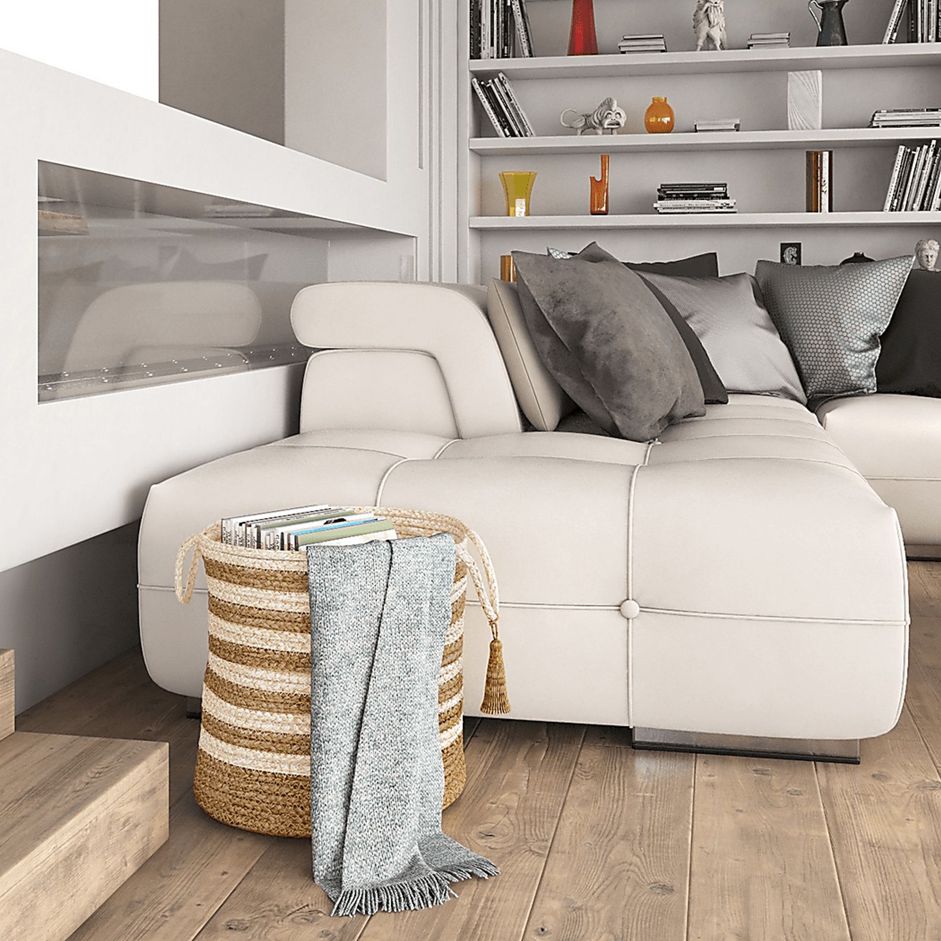 Calarel Tan/White 17 in. Basket - Image 3