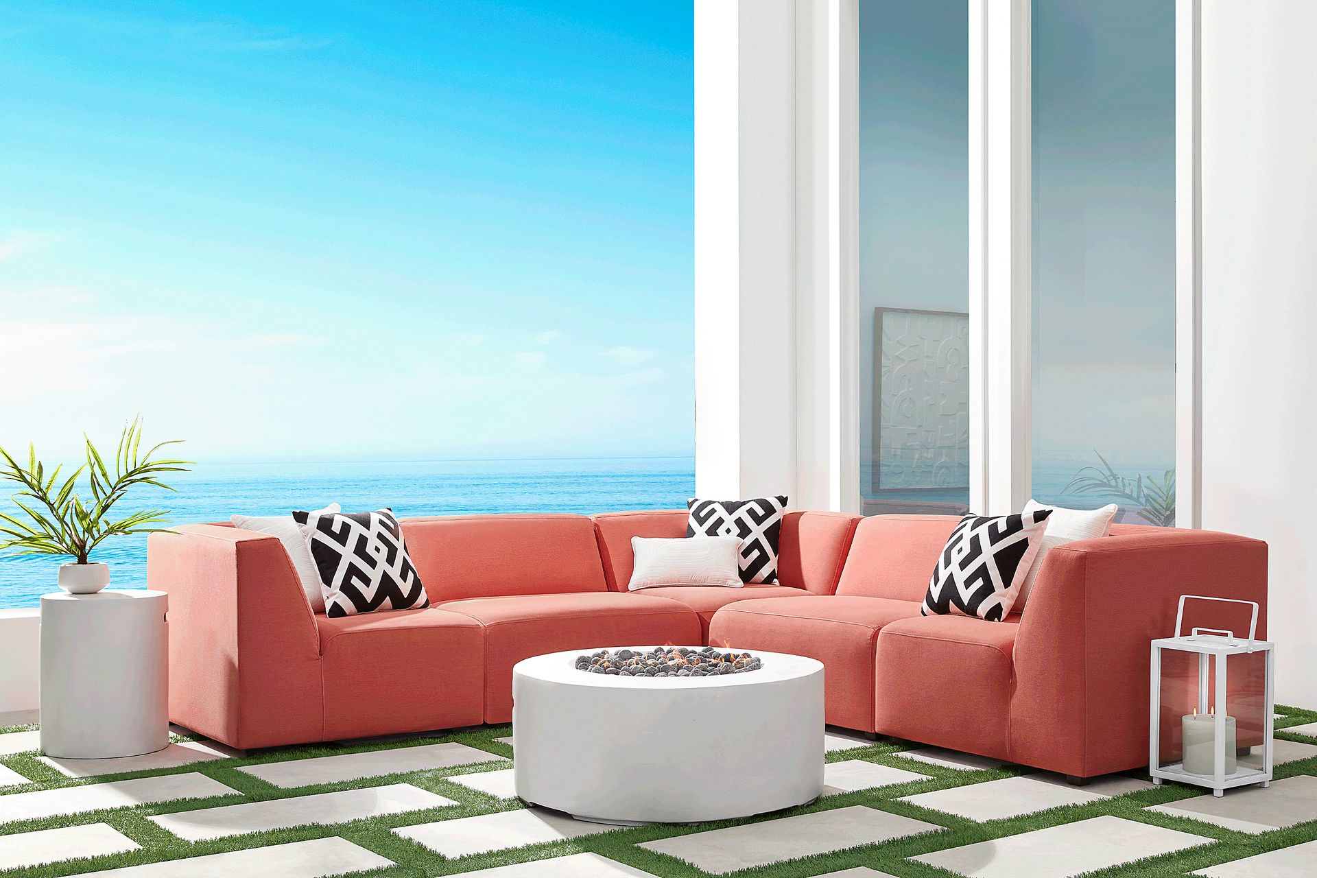 Calay 5 Pc Outdoor Sectional with Persimmon Slipcovers - Image 2