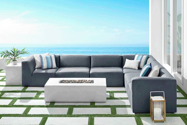 Calay 6 Pc Outdoor Sectional with Denim Slipcovers - Thumbnail - Image 2