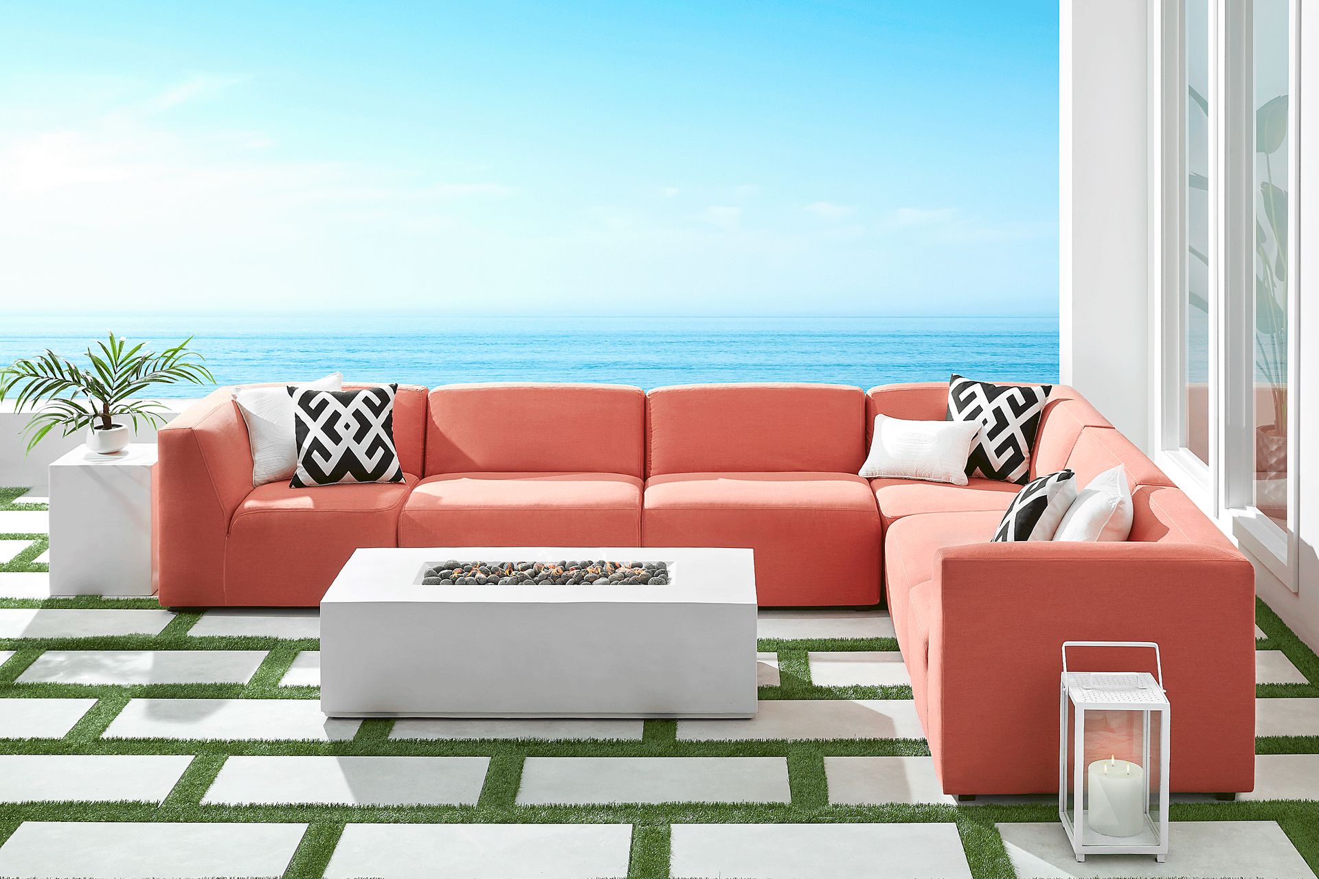 Calay 6 Pc Outdoor Sectional with Persimmon Slipcovers - Image 2