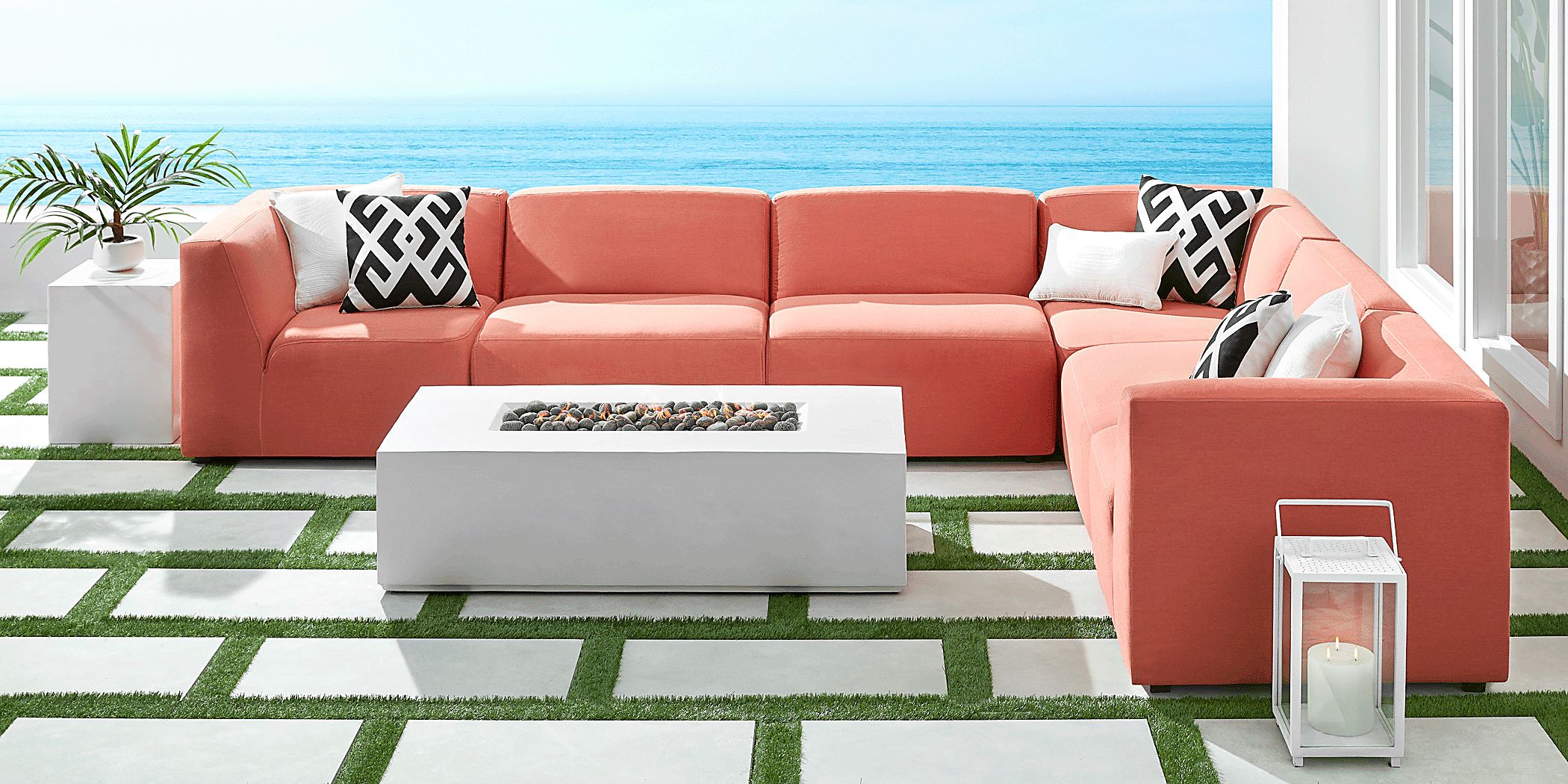 Cindy Crawford Calay Persimmon Red Outdoor 6 Pc Sectional | Rooms
