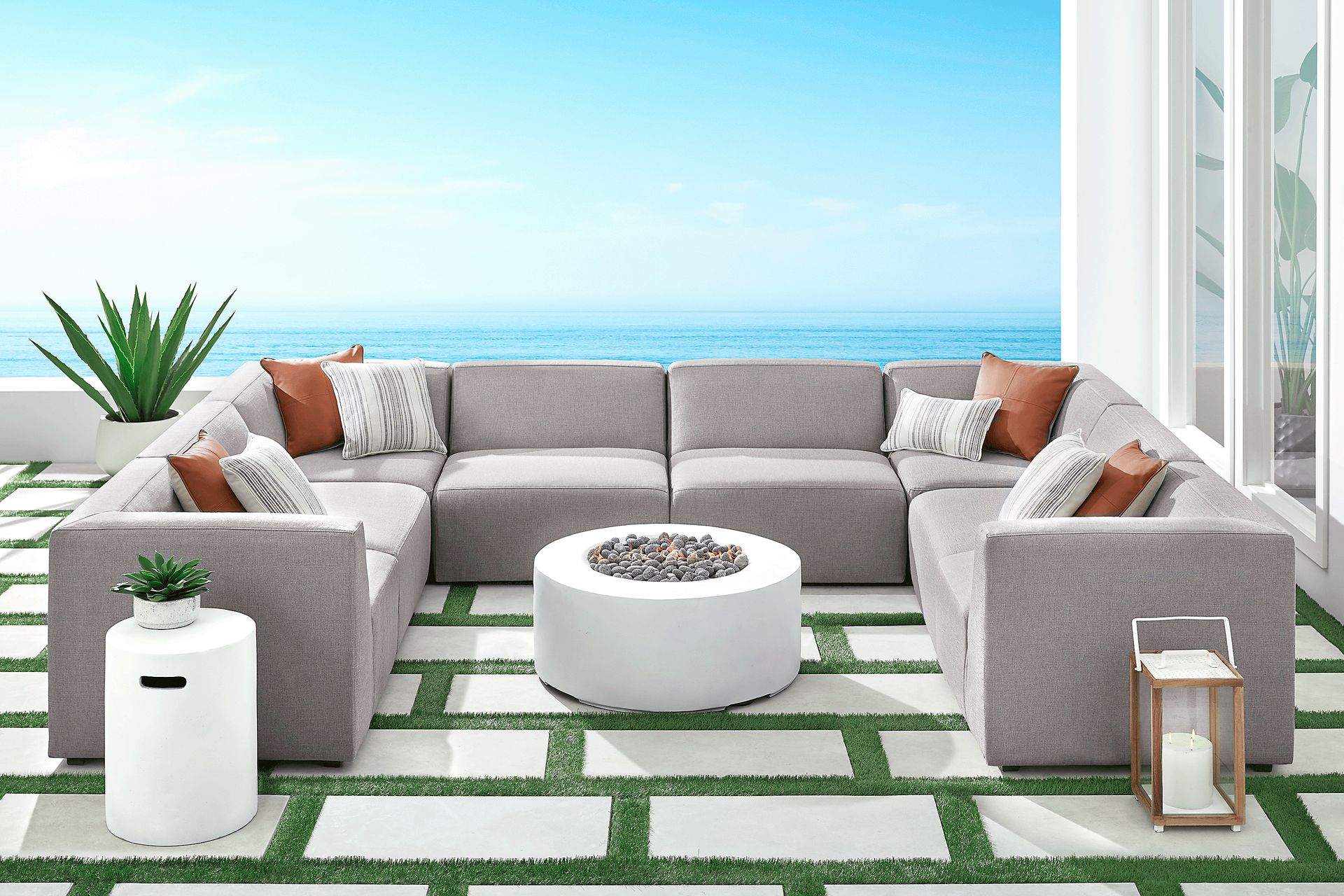 Calay 8 Pc Outdoor Sectional with Ash Slipcovers - Image 2