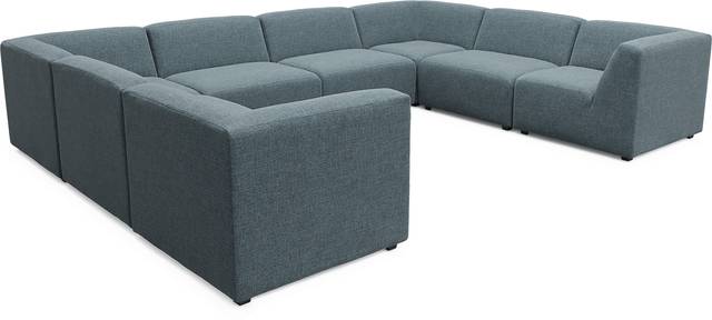 Calay 8 Pc Outdoor Sectional with Teal Slipcovers - Thumbnail - Image 1
