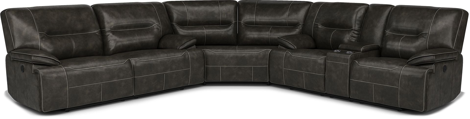 Cindy Crawford Home Caletta Gray 6 Pc Leather Power Reclining Sectional Living Room - Image 2