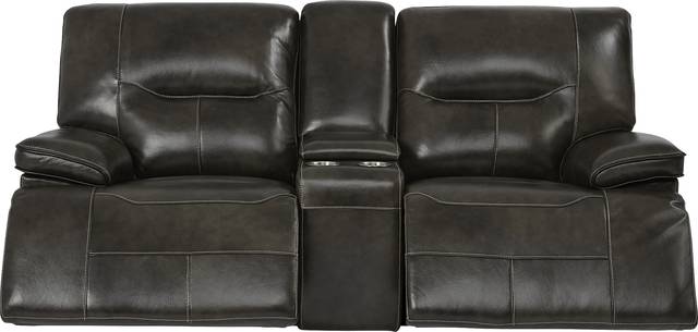 Cindy Crawford Home Caletta Gray Leather Power Reclining Console Loveseat - Thumbnail - Image 2