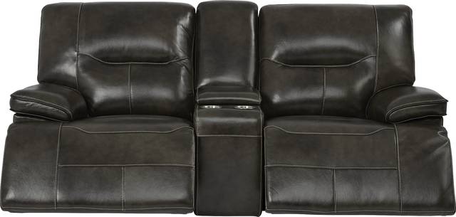 Cindy Crawford Home Caletta Gray Leather Reclining Console Loveseat - Thumbnail - Image 2