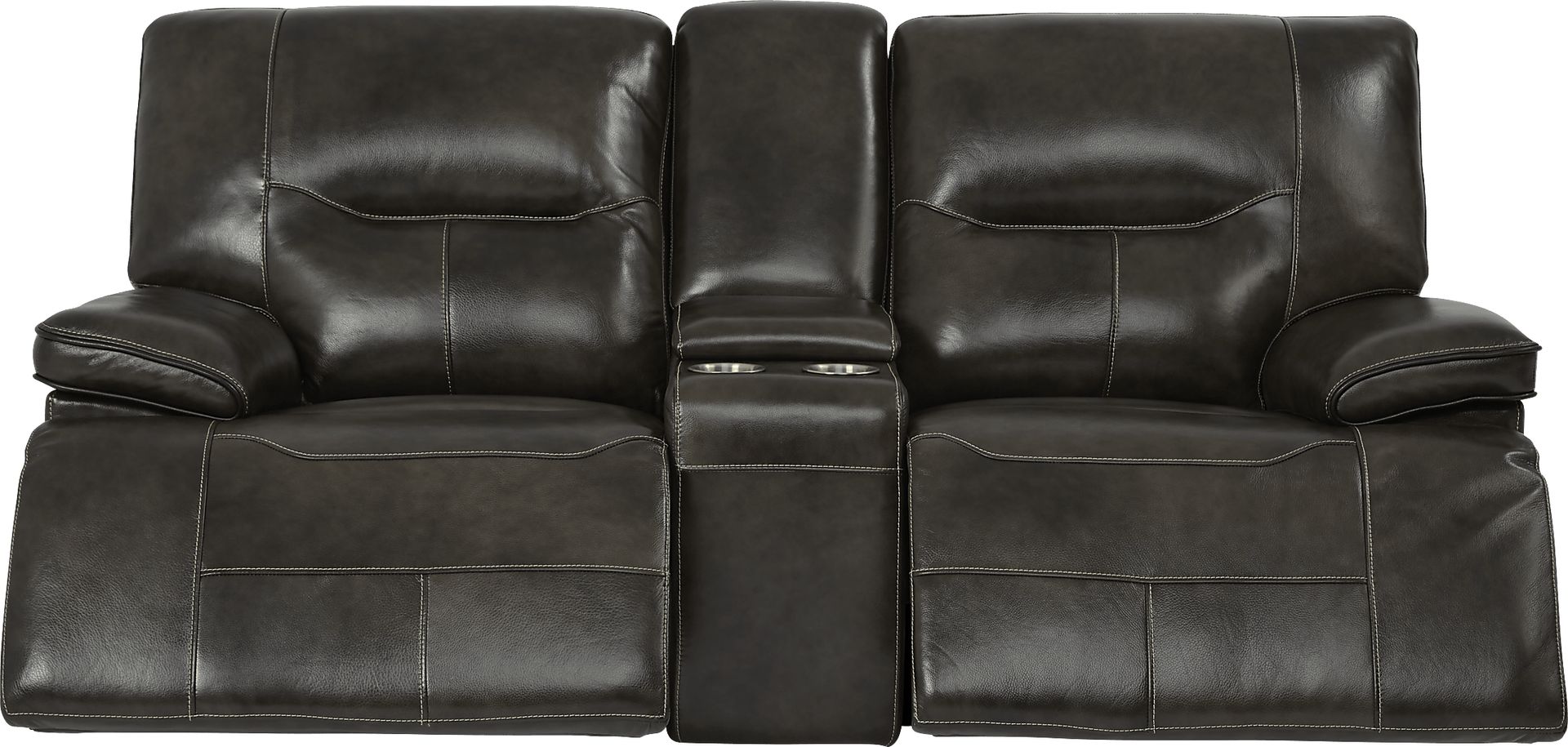 Cindy Crawford Home Caletta Gray Leather Reclining Console Loveseat - Image 2