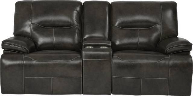 Cindy Crawford Home Caletta Gray Leather Reclining Console Loveseat - Thumbnail - Image 1