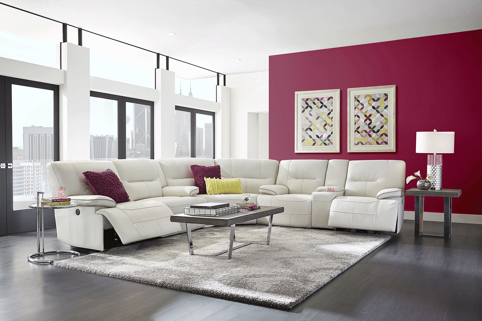 Cindy Crawford Home Caletta Off-White 6 Pc Leather Power Reclining Sectional Living Room - Image 1