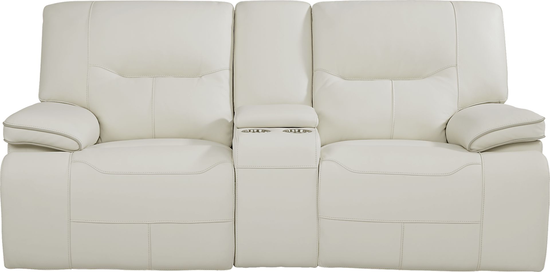 Caletta Off-White Leather Reclining Console Loveseat - Image 2