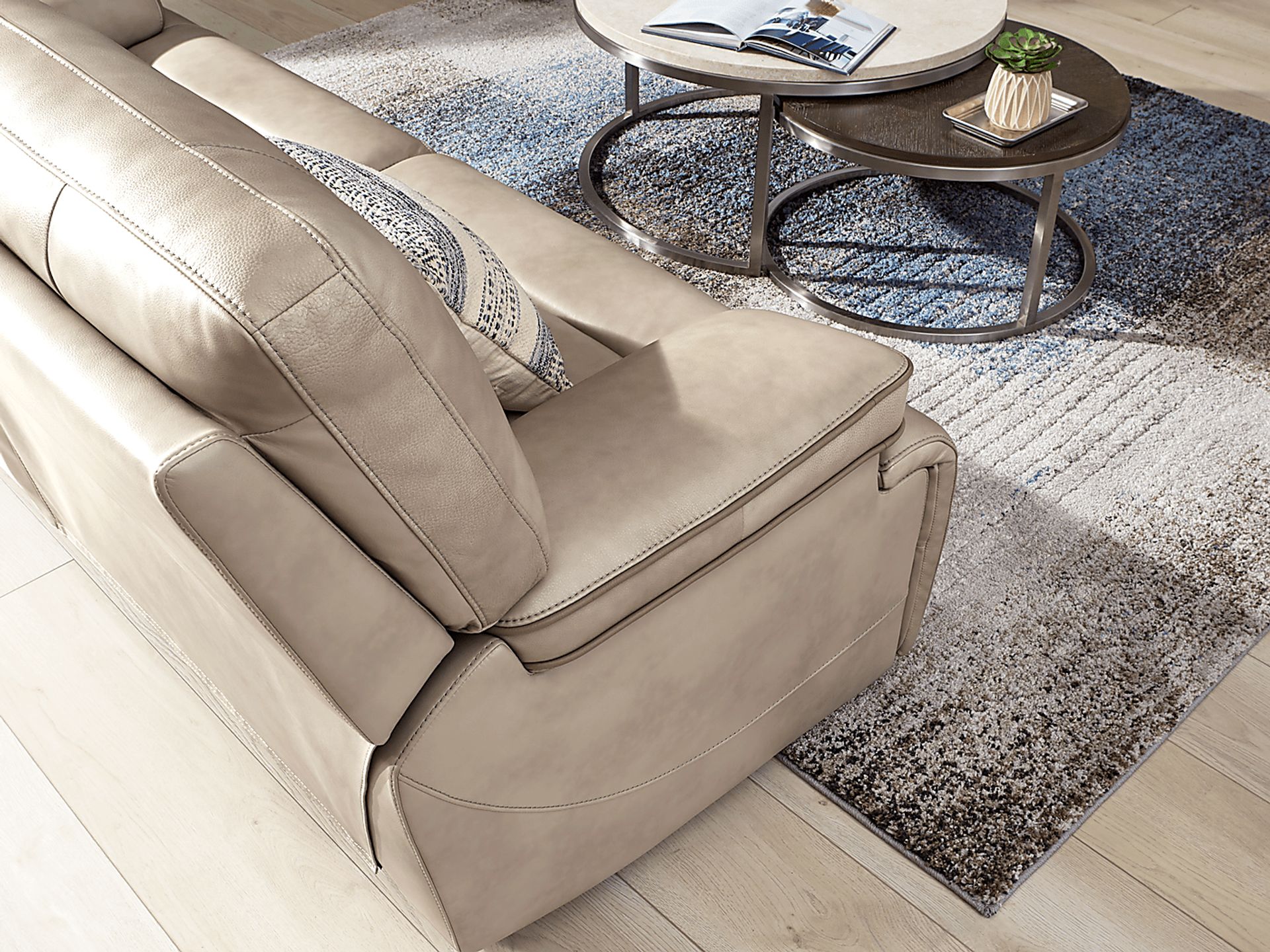 Caletta Way Beige Leather 3 Pc Reclining Sectional - Image 4