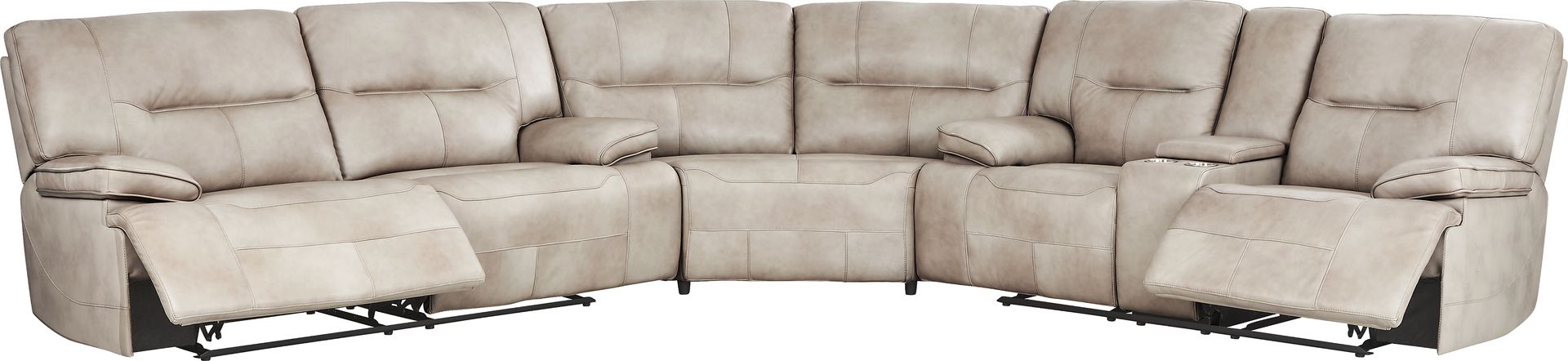 Caletta Way Beige Leather 3 Pc Reclining Sectional - Image 1