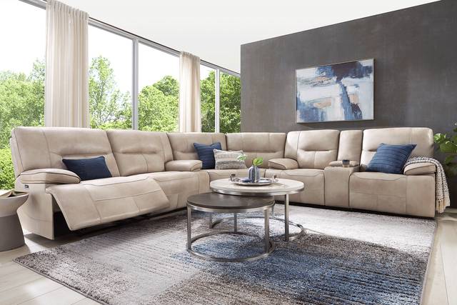 Caletta Way Beige Leather 7 Pc Dual Power Reclining Sectional Living Room - Thumbnail - Image 1