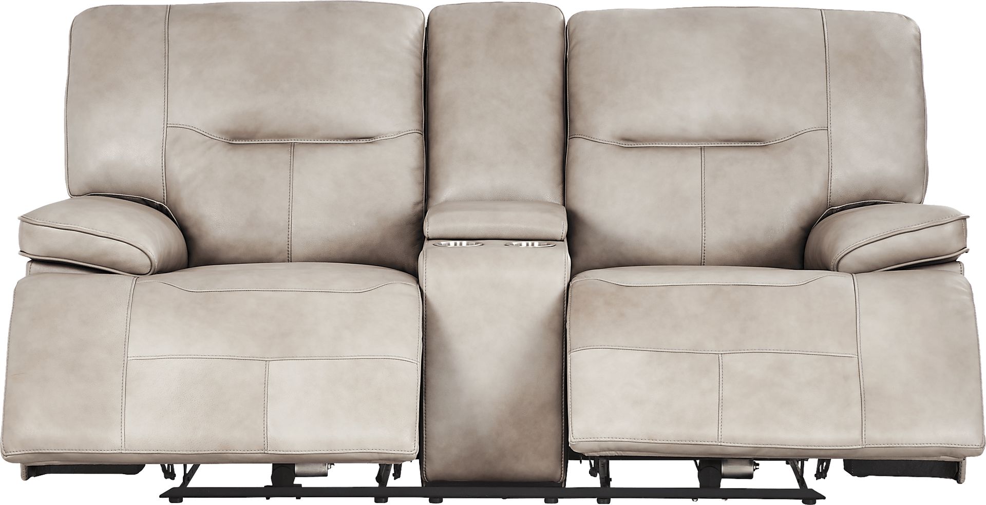 Caletta Way Beige Leather Dual Power Reclining Console Loveseat - Image 1