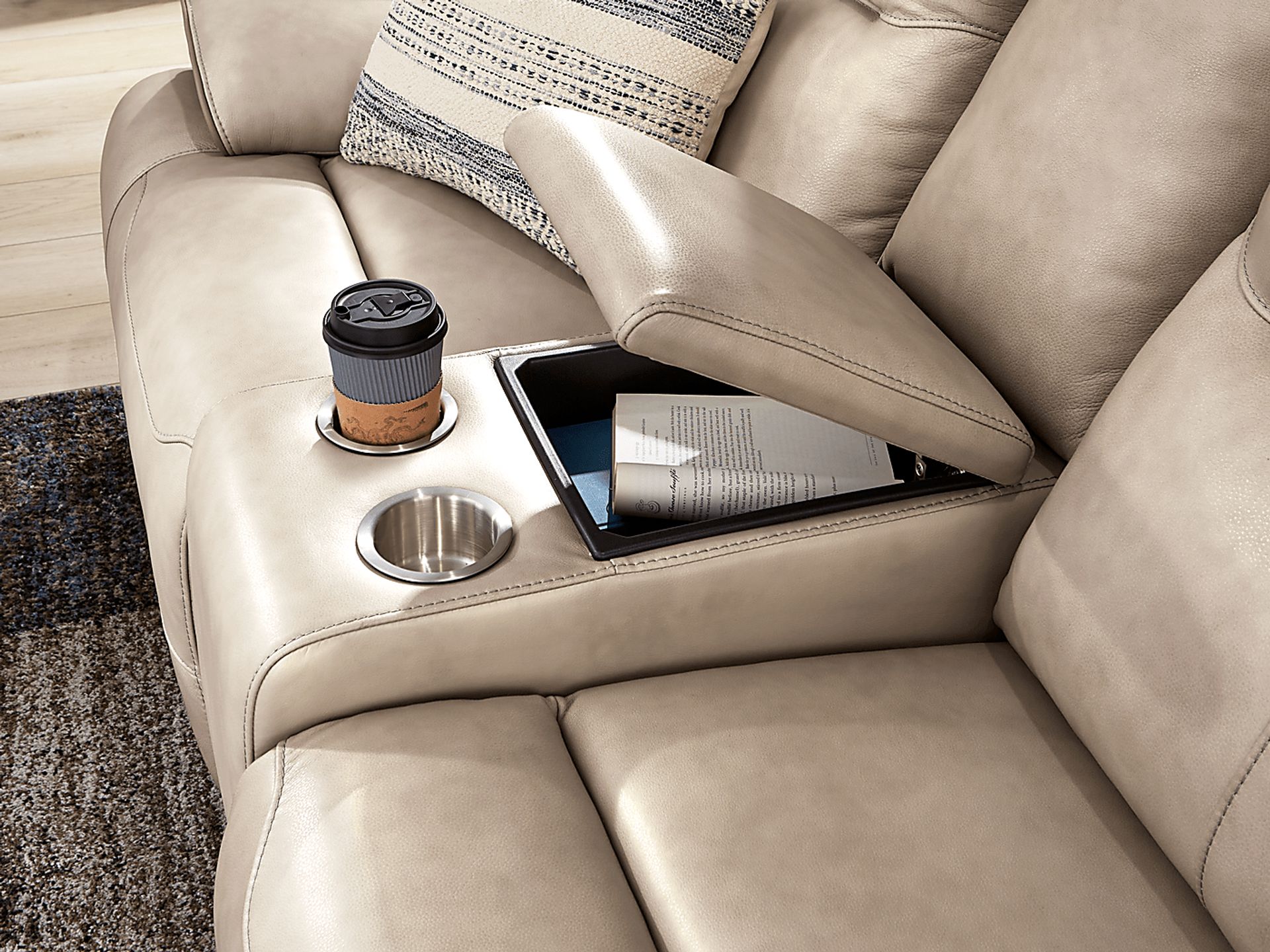 Caletta Way Beige Leather 5 Pc Reclining Living Room - Image 7