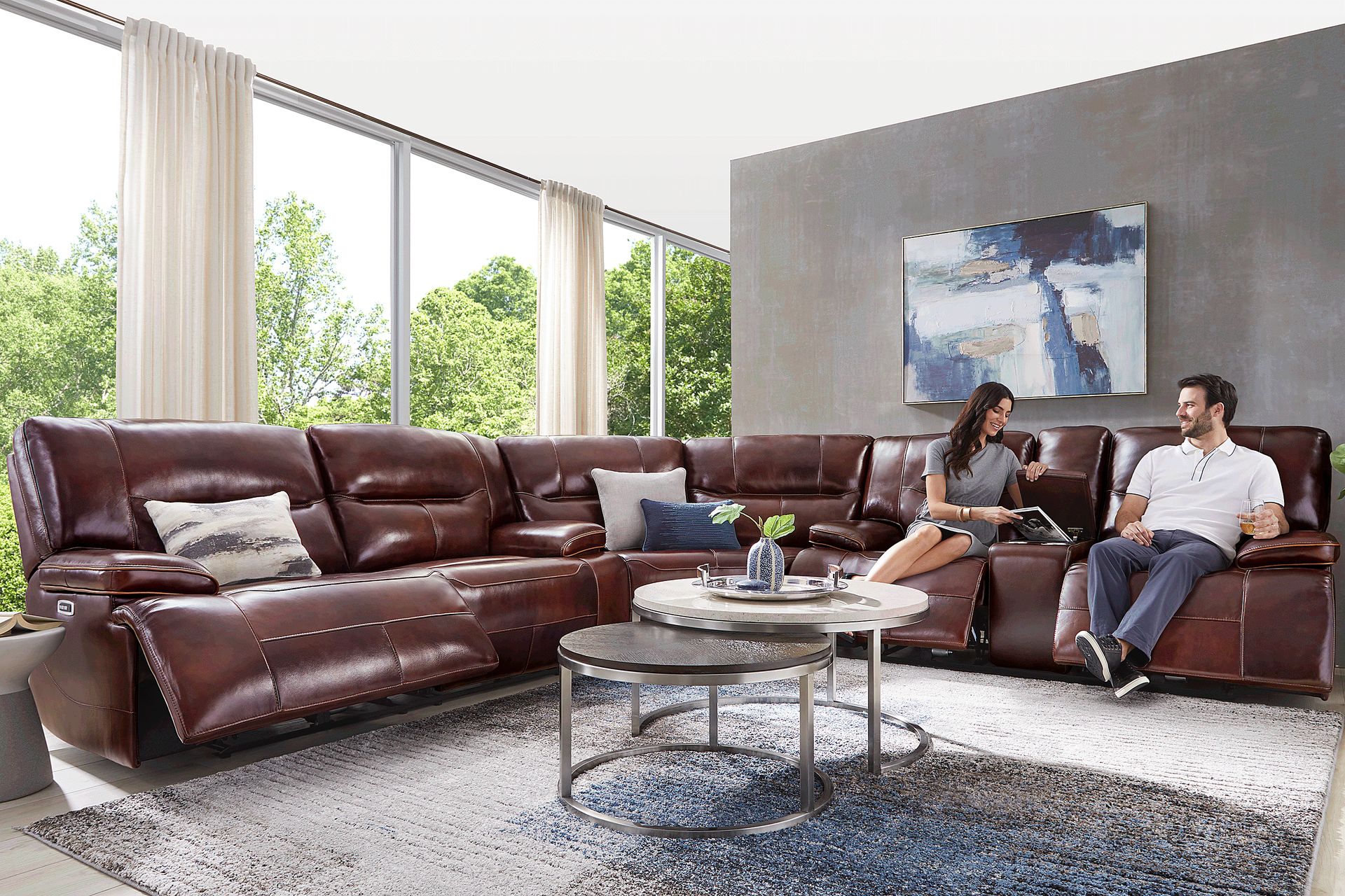 Caletta Way Merlot Leather 6 Pc Dual Power Reclining Sectional Living Room - Image 3