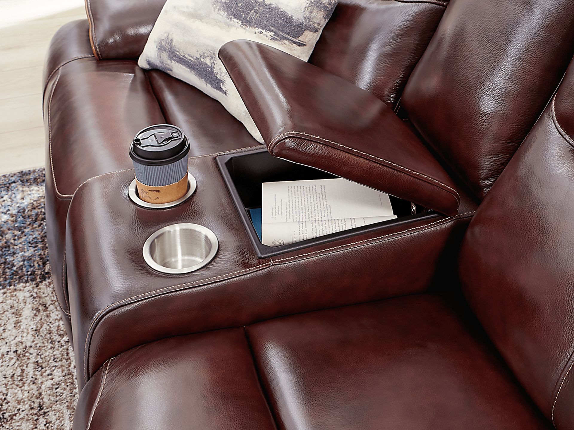 Caletta Way Merlot Leather 3 Pc Dual Power Reclining Sectional - Image 5
