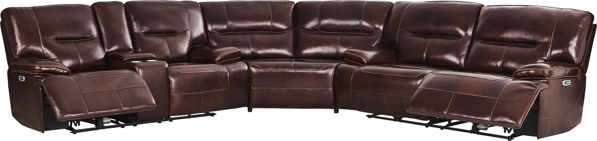 Caletta Way Merlot Leather 3 Pc Dual Power Reclining Sectional - Image 1