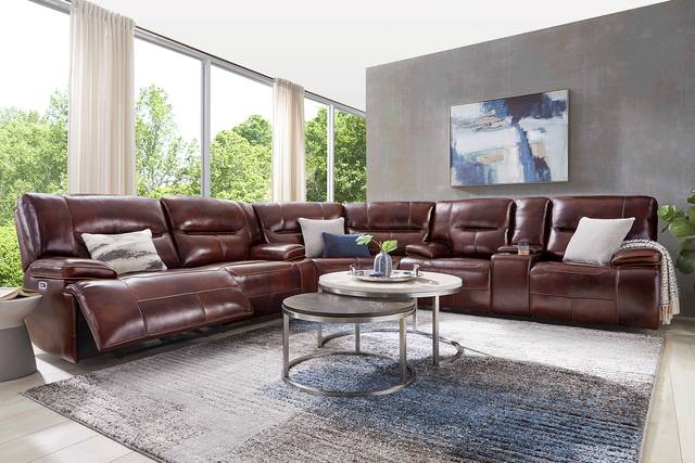 Caletta Way Merlot Leather 6 Pc Dual Power Reclining Sectional Living Room - Thumbnail - Image 1
