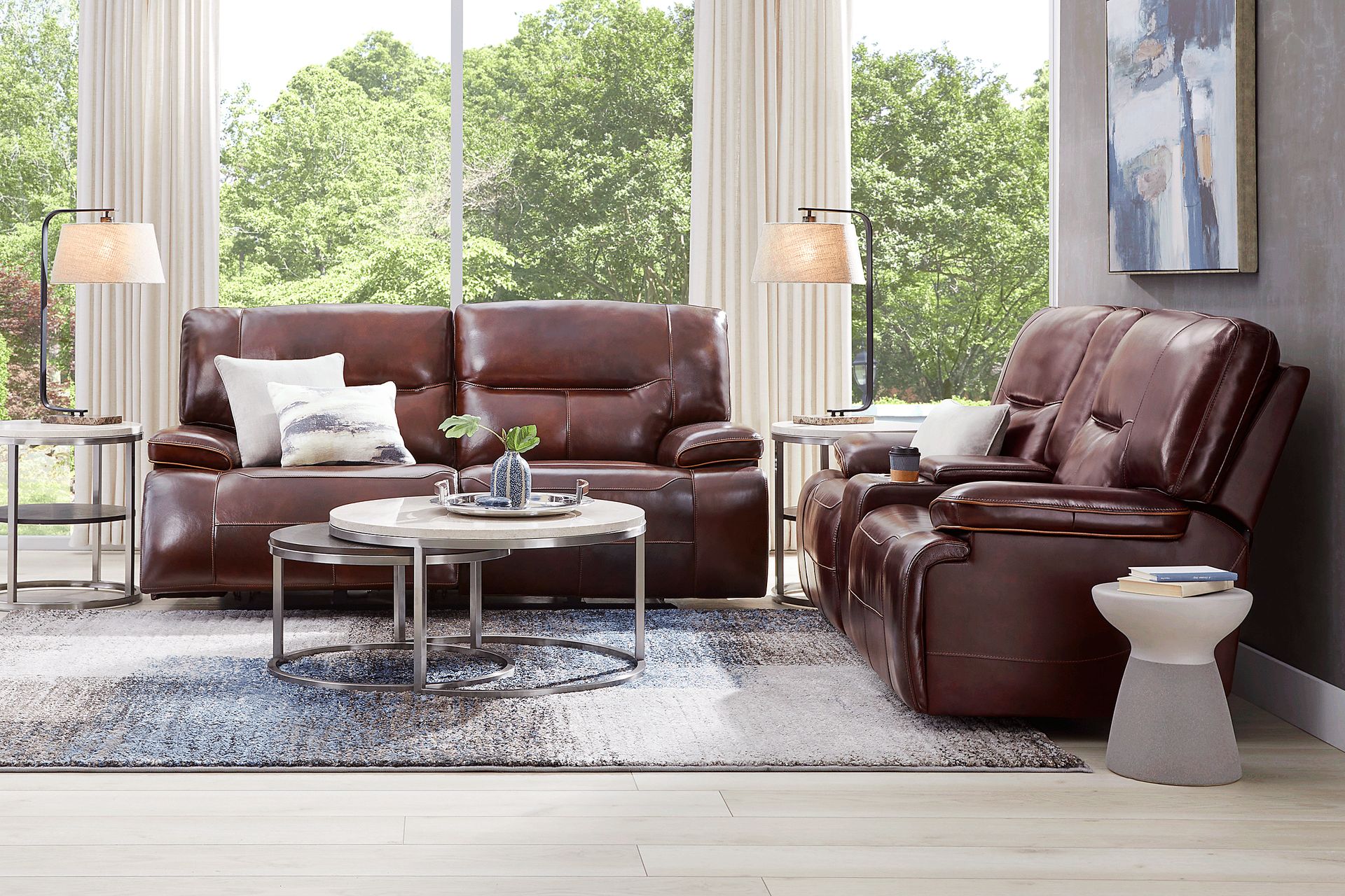 Caletta Way Merlot Leather 7 Pc Reclining Living Room - Image 1