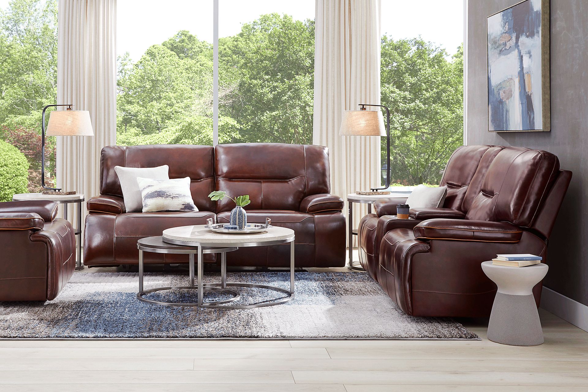 Caletta Way Merlot Leather 8 Pc Dual Power Reclining Living Room with Reclining Sofa - Image 1