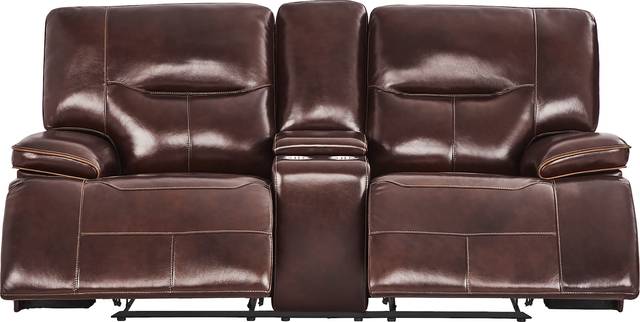 Caletta Way Merlot Leather Reclining Console Loveseat - Thumbnail - Image 1