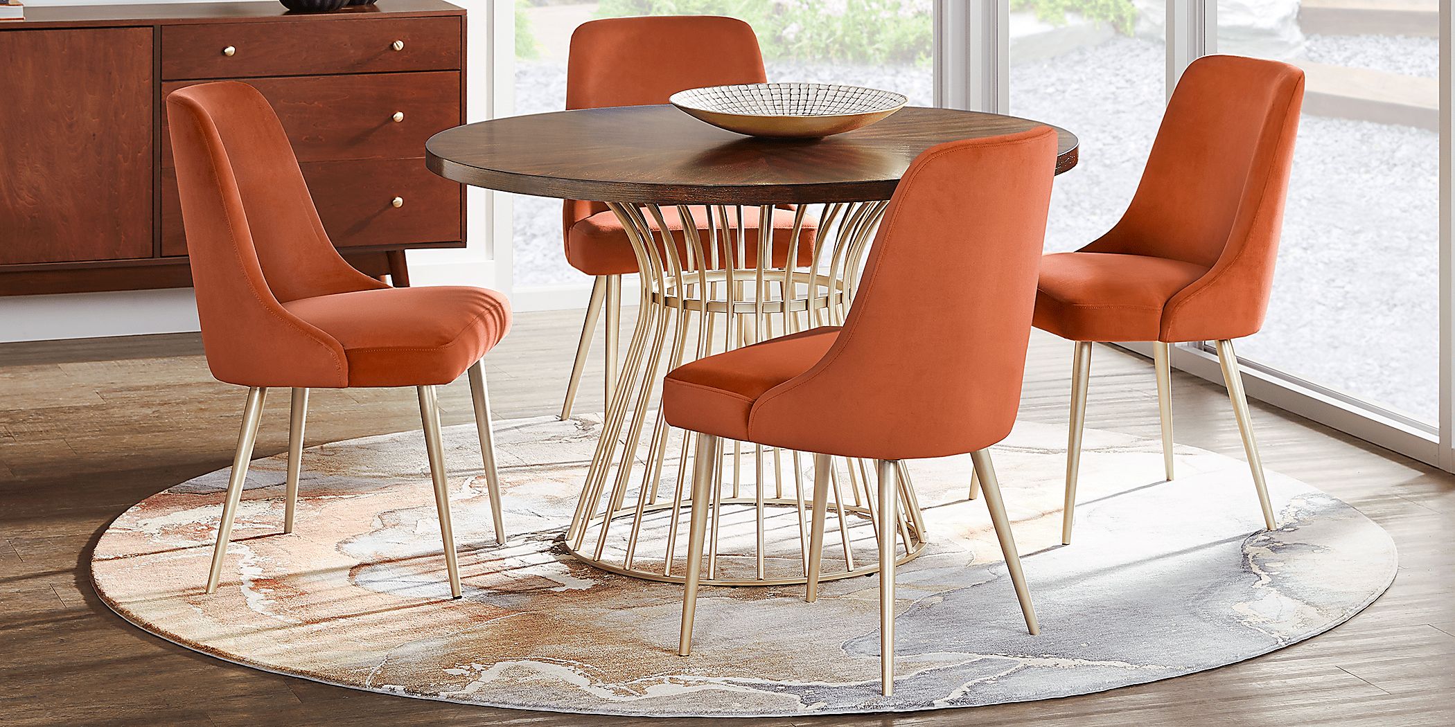 Calisi 5 Pc Brown Dark Wood Orange Orange Red Dining Room Set With Dining Table Side Chair Rooms to Go