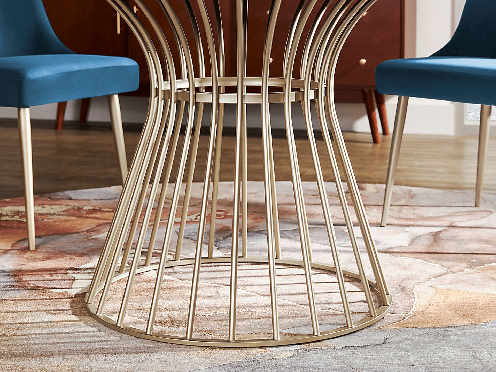 Calisi Brown 5 Pc Round Dining Room with Beige Chairs - Image 4