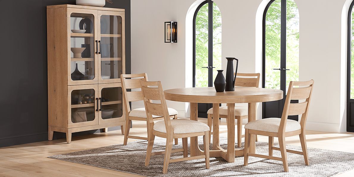 Callen Way 5 Pc Beige Colors Light Wood White Dining Room Set With