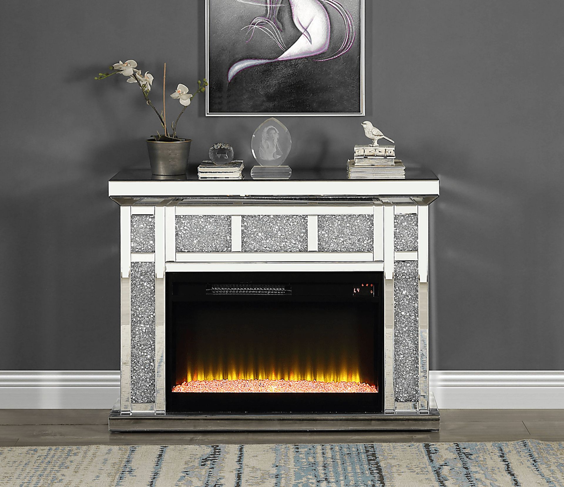 Calument Silver 39 in. Console, With Electric Fireplace - Image 2